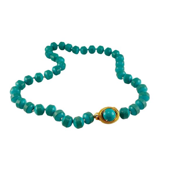 Vogue Turquoise Bird Nest Banded Ball Bead Necklace 15" 1950's - Picture 3 of 8